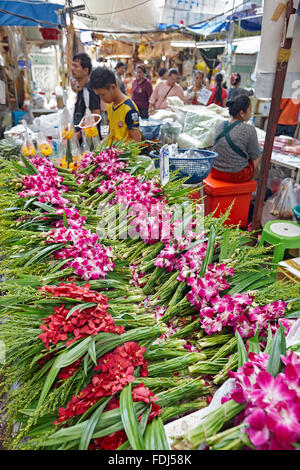 Orchidee in vendita sul mercato dei fiori di Pak Khlong Talat. Bangkok, Thailandia. Foto Stock