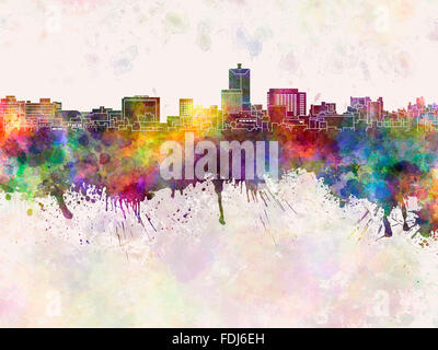 Lo skyline di Toyama in background ad acquerello Foto Stock