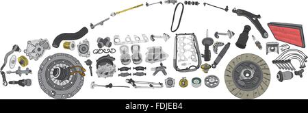 Autovettura dipinto e costruito da una varietà di parti Illustrazione Vettoriale