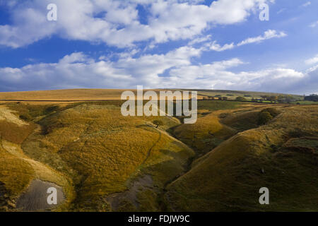 Vista dal fieno Cluse verso Park Moor sulla Lyme Park Station wagon, Cheshire, nel mese di ottobre. Foto Stock