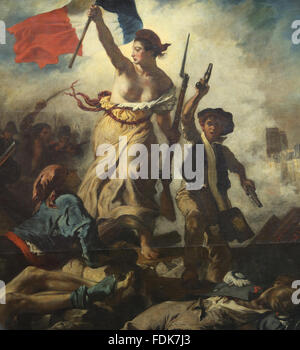 Luglio 28, 1830. La libertà di guidare il popolo, 1831. Da Eugene Delacroix (1798 - 1863). Dettaglio. Il museo del Louvre. Parigi. La Francia. Foto Stock