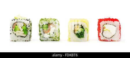 Giappone sushi rotoli isolati su sfondo bianco Foto Stock