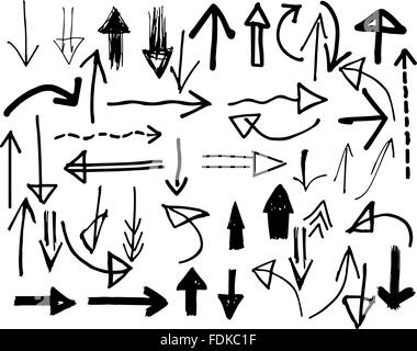 Disegnate a mano le frecce del vettore in stili diversi Illustrazione Vettoriale