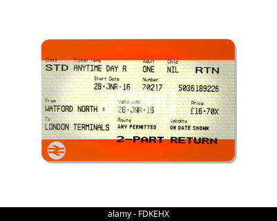 Un biglietto del treno di ritorno Foto Stock