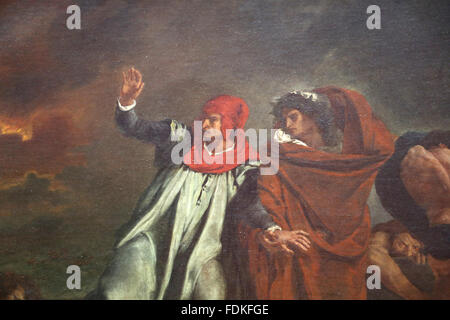 La barca di Dante o Dante e Virgilio in un inferno di Eugene Delacroix (1798 - 1863), 1822. Olio su tela. Il romanticismo. Museo del Louvre Foto Stock