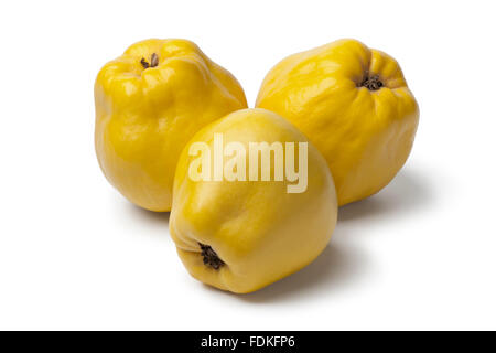 Fresche Mele Cotogne giallo su sfondo bianco Foto Stock