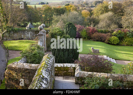 Il muro del giardino a Trerice, Cornwall. Foto Stock