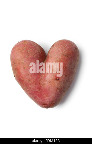 A forma di cuore di patate Roseval su sfondo bianco Foto Stock