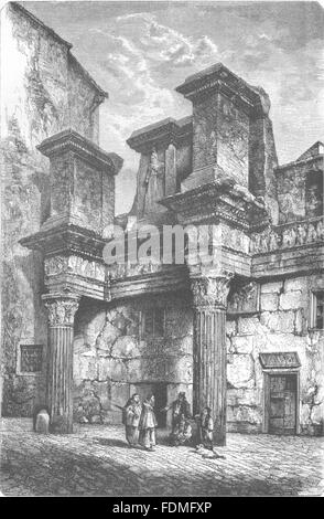 Roma: Tempio di Minerva nel Foro di Nerva, antica stampa 1877 Foto Stock