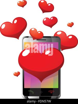 Telefono cellulare con cuori illustrazione vettoriale Illustrazione Vettoriale