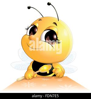 Bee si siede con un cucchiaio Illustrazione Vettoriale