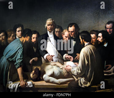 Velpeau condurrà l'autopsia di un cadavere presso la Charite hospital ( si riferisce alla pittura di Rembrandt, la lezione Anatomia ) Auguste Feyen-Perrin (1826-1888) Francia - Francese ( La Lezione di anatomia del dottor Nicolaes Tulp 1632 Harmenz Rembrandt van Rijn ) Foto Stock