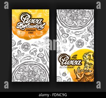 Ristorante pizzeria di vettore logo design modello. eatery, diner o icone di cucina Illustrazione Vettoriale