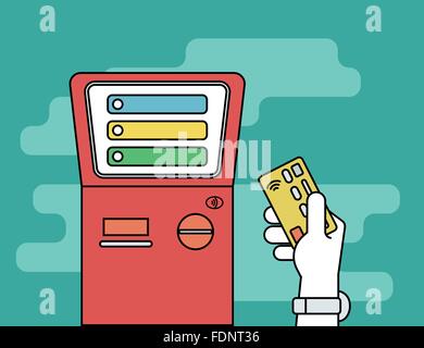 Mano umana con la carta di credito come accedere al terminale di pagamento Illustrazione Vettoriale