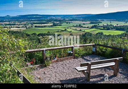 Banco a banca di creta viewpoint (sito anche per ricordo omaggio), con vista Roseberry Topping e le colline di Cleveland. Foto Stock