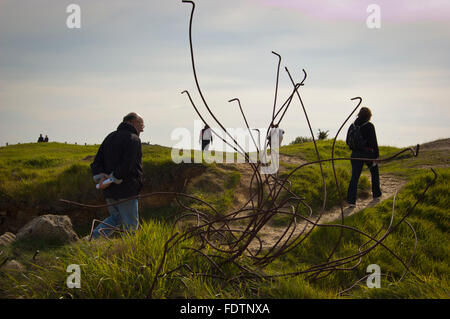 Bunker tedesco a Pointe du Hoc sulla costa della Normandia nel nord della Francia Foto Stock