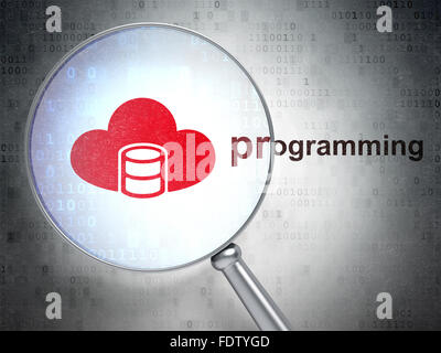 Concetto di database: Database con il Cloud e la programmazione con il vetro ottico Foto Stock