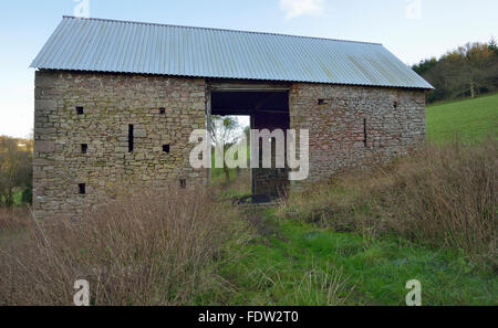 Il vecchio campo di pietra fienile vicino Brockweir, Gloucestershire Foto Stock