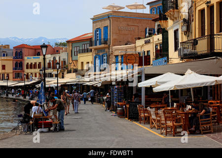 Creta, porto chania, ristorante del centro storico di Porto Foto Stock