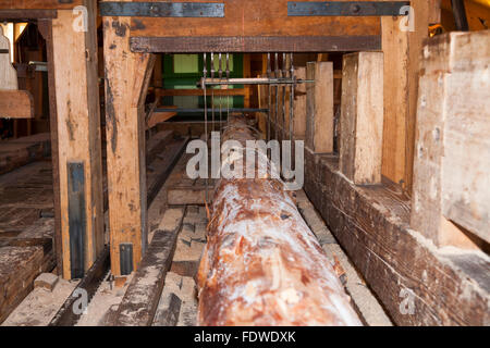 All'interno di Het Jonge Schaap (giovani ovini) Segheria / mulini a vento il mulino a vento di / / mulini a vento. Zaanse Schans, Holland, Paesi Bassi. Foto Stock