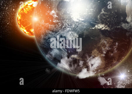 Immagine di pianeti in spazio fantastico contro uno sfondo scuro Foto Stock