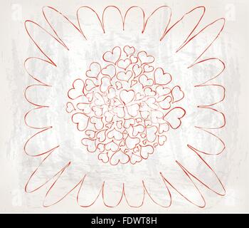 Disegnata a mano cuori line art con sfondo testurizzata Illustrazione Vettoriale