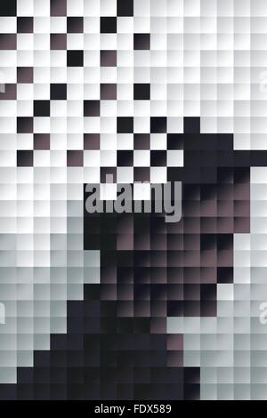 Profilo di uomo pixel art con la sua mente volare lontano, illustrazione concettuale. Illustrazione Vettoriale