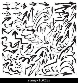 Frecce set. Ogni freccia è raggruppato separatamente, ci sono 69 diversi frecce. Gli elementi di design sono stati creati con inchiostro cinese e Illustrazione Vettoriale