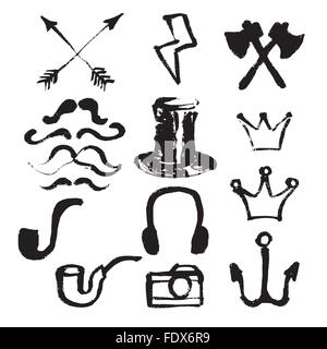 Tanga set di simboli. Ogni simbolo è raggruppato separatamente, ci sono 15 diversi simboli. Gli elementi di design sono stati creati con semiscafi Illustrazione Vettoriale