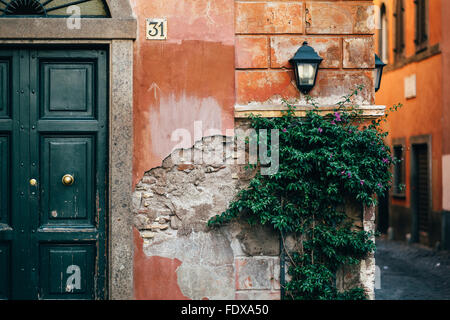 Un dettaglio di una bellissima casa usurato nel quartiere Trastevere di Roma, Italia Foto Stock