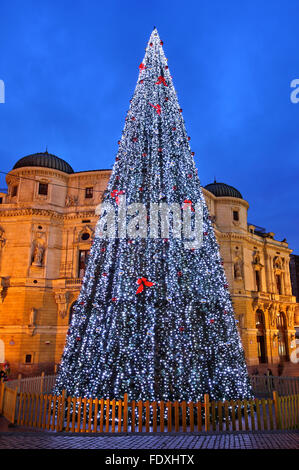 Albero di natale di fronte teatro Arriaga), Bilbao, Paese Basco (Pais Vasco), Spagna. Foto Stock