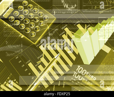 Illustrazione a colori degli affari finanziari e di tabelle e grafici Foto Stock