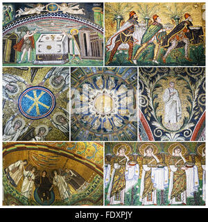 Ravenna, Italia - UNESCO - Sito Patrimonio dell'umanità. Collage di magnifici mosaici di Ravenna Foto Stock