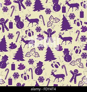 Modello senza giunture per Natale in stile vintage con elementi di Natale, illustrazione vettoriale Illustrazione Vettoriale