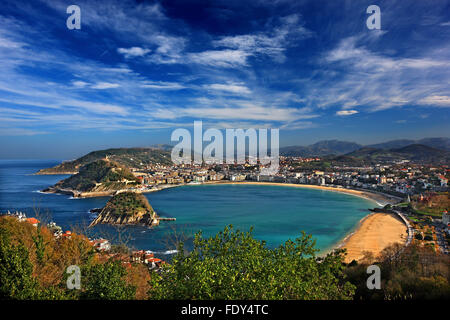 Vista panoramica di Donostia-San Sebastian, dal Monte Igueldo. Paesi Baschi, Spagna. Foto Stock