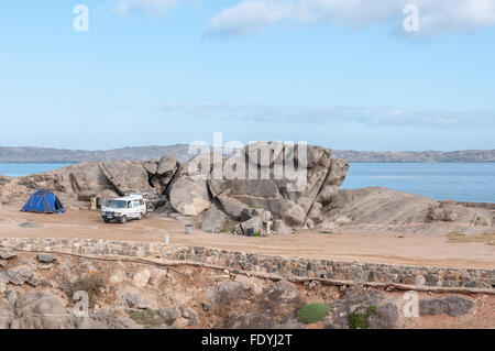 LUDERITZ, NAMIBIA - Giugno 15, 2011: Campeggio nr 27 su Shark Island, nella cittadina costiera di Luderitz. Questo è il solo posto su Foto Stock