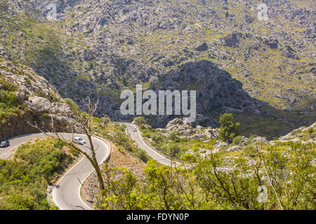 Strada per Sa Calobra nella Serra de Tramuntana - Montagne in Mallorca, Spagna Foto Stock