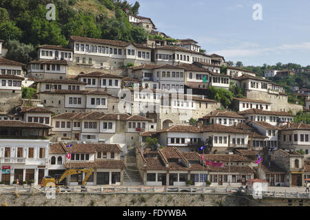 Il vecchio quartiere di Mangalem in Berat, Albania Foto Stock