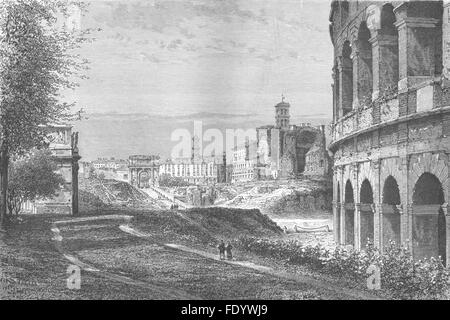 Roma: Forum, via Sacra, Tempio di Venere, Tito Arch, antica stampa 1872 Foto Stock