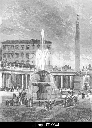 Roma: Caligola's obelisco, fontana, San Pietro, piazza antica stampa 1872 Foto Stock