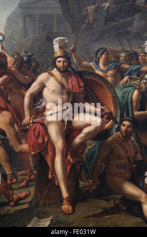 Leonidas in corrispondenza delle Termopili, 1813 da Jacques-Louis David (1748-1825). Dettaglio del re di Sparta Leonida MI (morto 480 BC). Louvre. Foto Stock