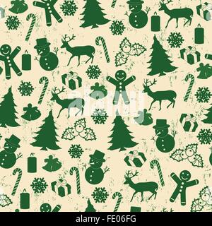 Modello senza giunture per Natale in stile vintage con elementi di Natale, illustrazione vettoriale Illustrazione Vettoriale