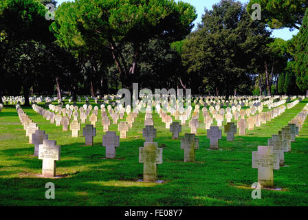 Pomezia Cimitero di Guerra Tedesco. Il 27420 soldati della Wehrmacht caduti nella battaglia intorno a Anzio e Nettuno e a Roma durante la II guerra mondiale vi sono sepolti. Foto Stock