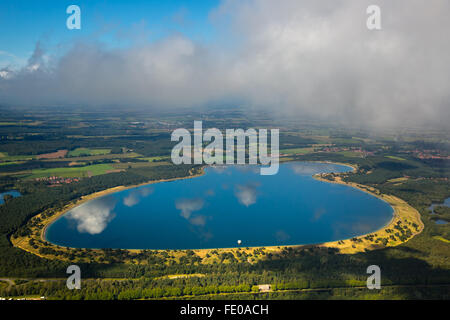 Vista aerea, serbatoio Geeste, Geeste, acqua di raffreddamento piscina per il periodo di dodici chilometri Emsland centrale nucleare, Geeste, Foto Stock