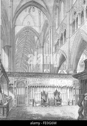 Londra: navata, Westminster Abbey, guardando ad ovest, antica stampa 1845 Foto Stock
