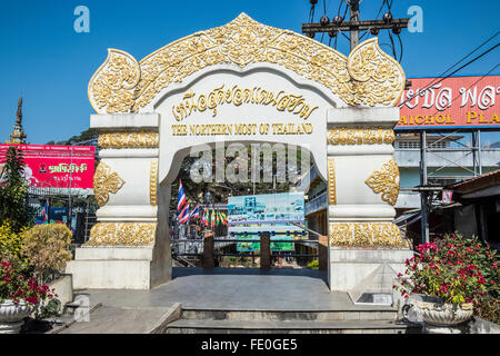 Mae Sai città di confine. Gateway per il ponte Moei e attraversamento delle frontiere in Birmania Foto Stock