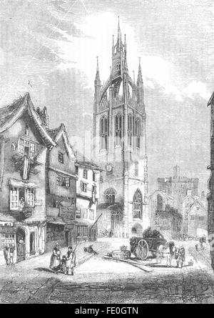 NORTHUMBS: la chiesa di San Nicola, Newcastle, Tyne, antica stampa 1845 Foto Stock