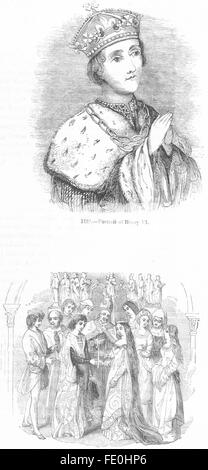 Ritratti: Enrico VI; di nozze & Margaret Anjou, antica stampa 1845 Foto Stock
