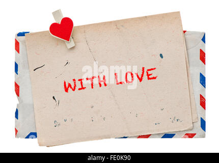 In stile retrò lettera d'amore. Vintage air mail busta. Grungy carta. Con amore Foto Stock