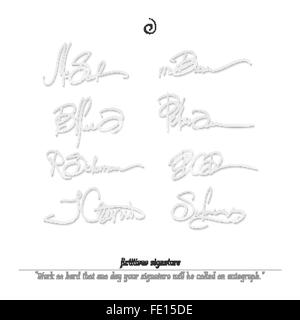 Set di firme fittizio isolato su sfondo bianco. vettore personale collezione di autografi. documento sottoscrizione concetto, b Illustrazione Vettoriale